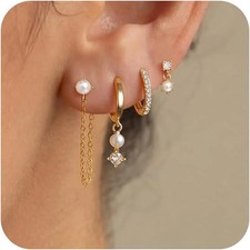 Pearl Earrings For Women Trendy Earring Set Hypoallergenic 14K Gold Plated Earri