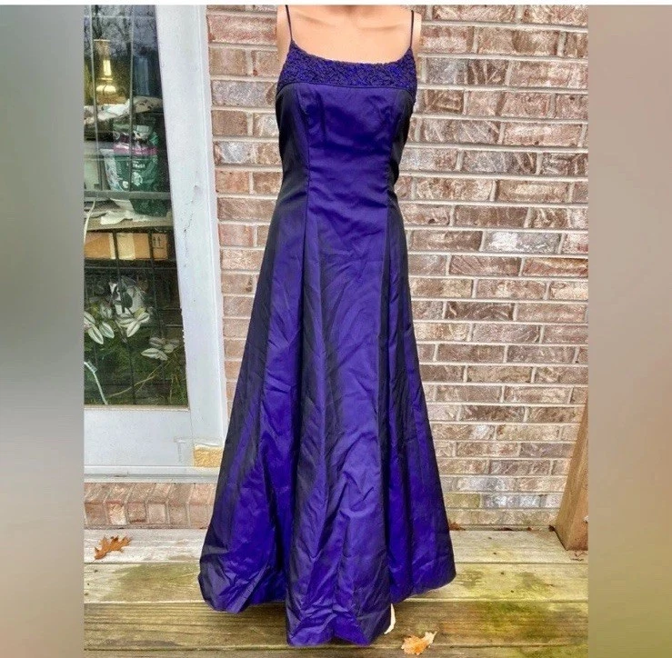 Vestido de fiesta gótico corsé púrpura vintage años 90 formal vestido de graduación rubio noches talla 5 Foto 2 de 4