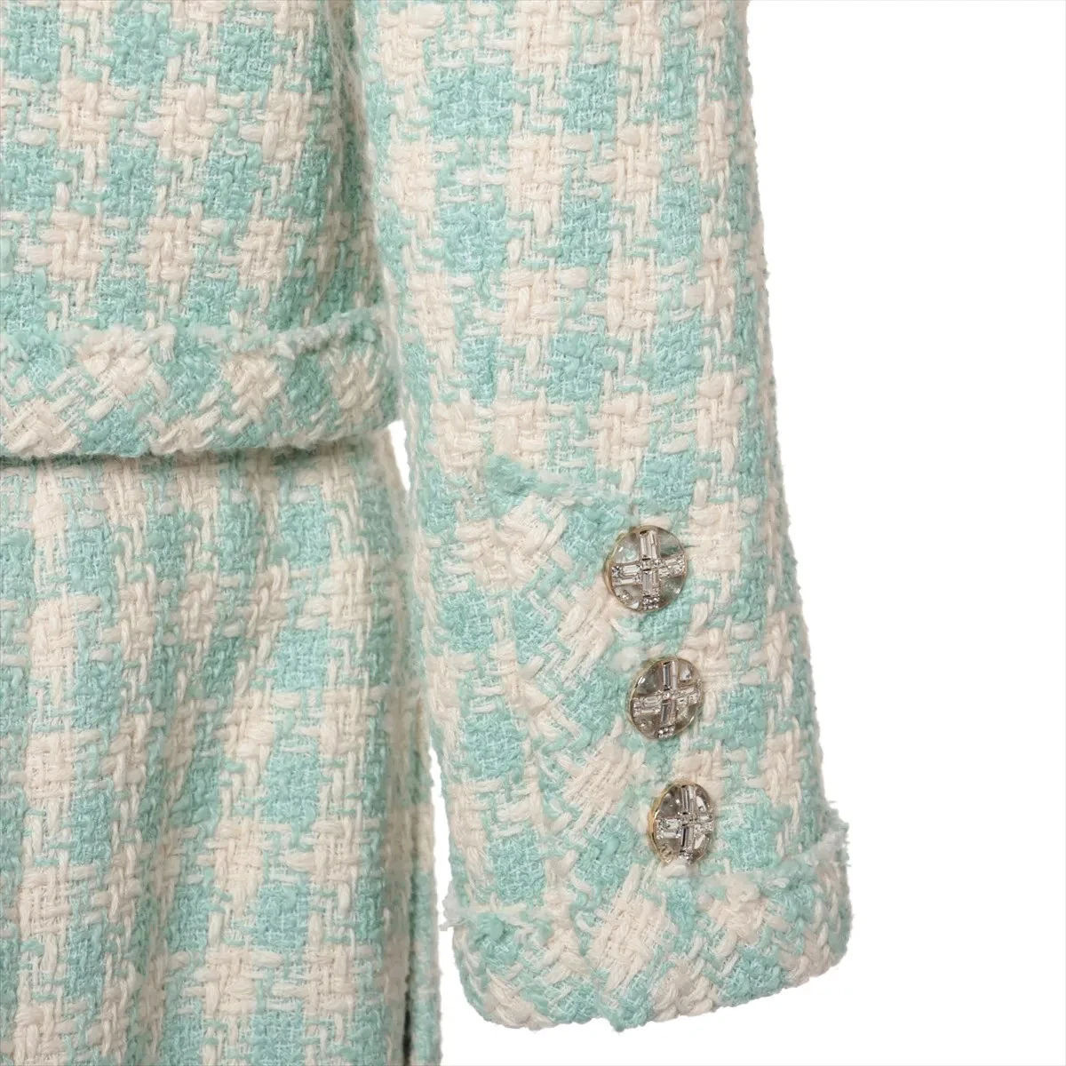 Chanel Bottone Coco 23S Cotone Setup 36 Donna Bianco x Verde P74811V66438 Tweed
