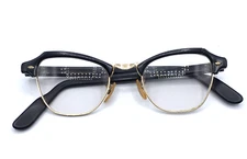 Vintage B & L Black & Gold Horn Rim Rimmed Eyeglasses Glasses W/ Flaw Used