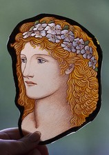 Female face stained glass fragment, kilnfired, Preraphaelites glass painting