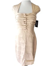 JAX Missy Dress Cap Sleeve Elegant Formal Sheath Bone Beige Champagne Size 10Ne