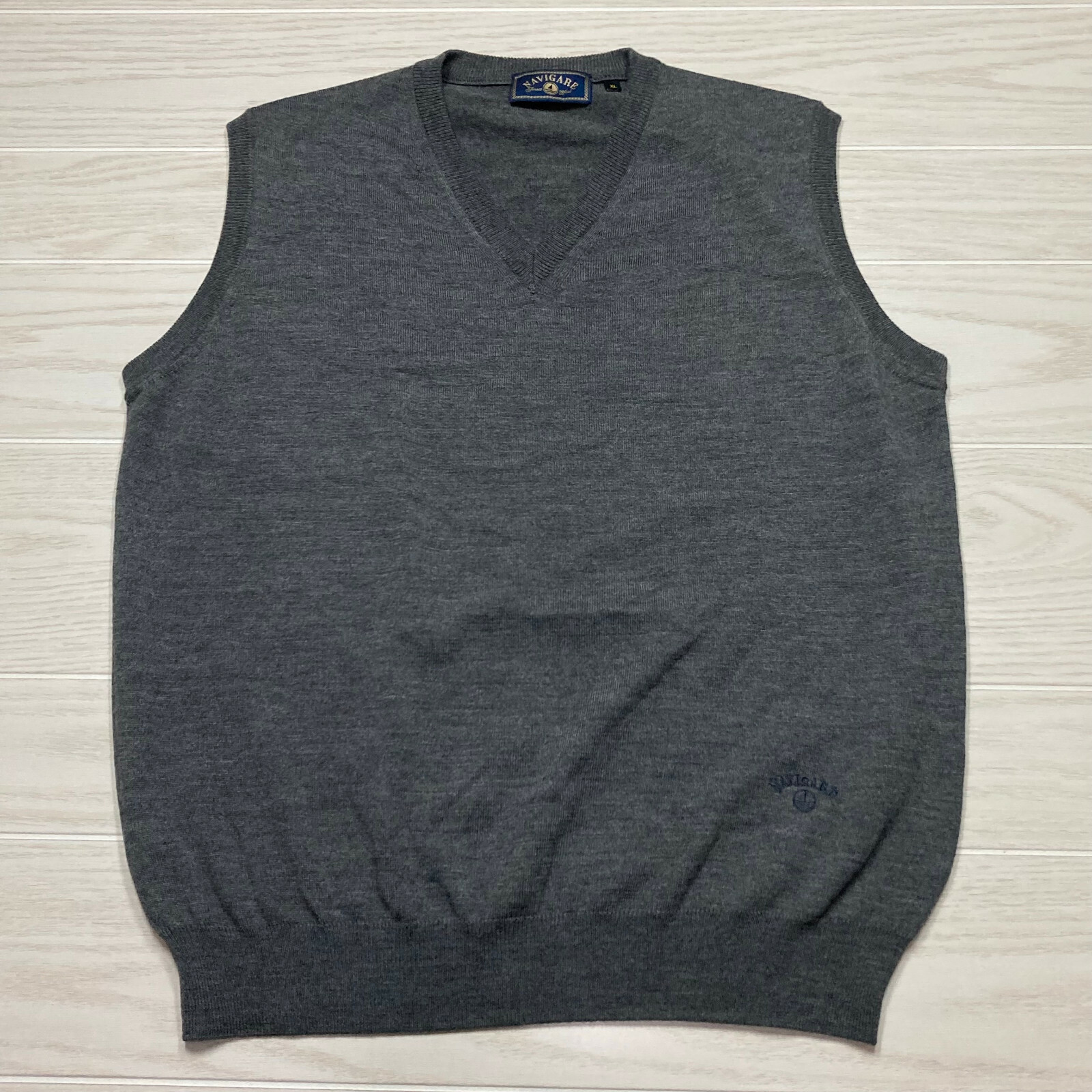 Navigare Men's Wool Blend V-Neck Sweater Vest Gray Pullover Size XL