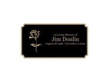 Rose Memorial Plaque, Cremation Urn Plate, Name Plate in Black and Gold