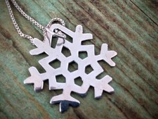 Lovely, Shiny and Merry Snowflake Large Pendant  Necklace  925 Sterling Silver