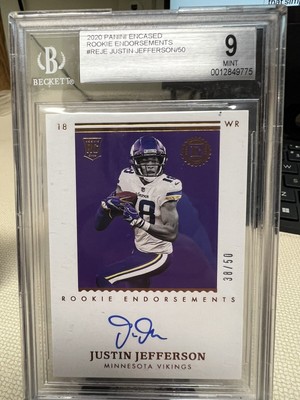 2020 panini encased justin jefferson rc auto /50 bsg 9