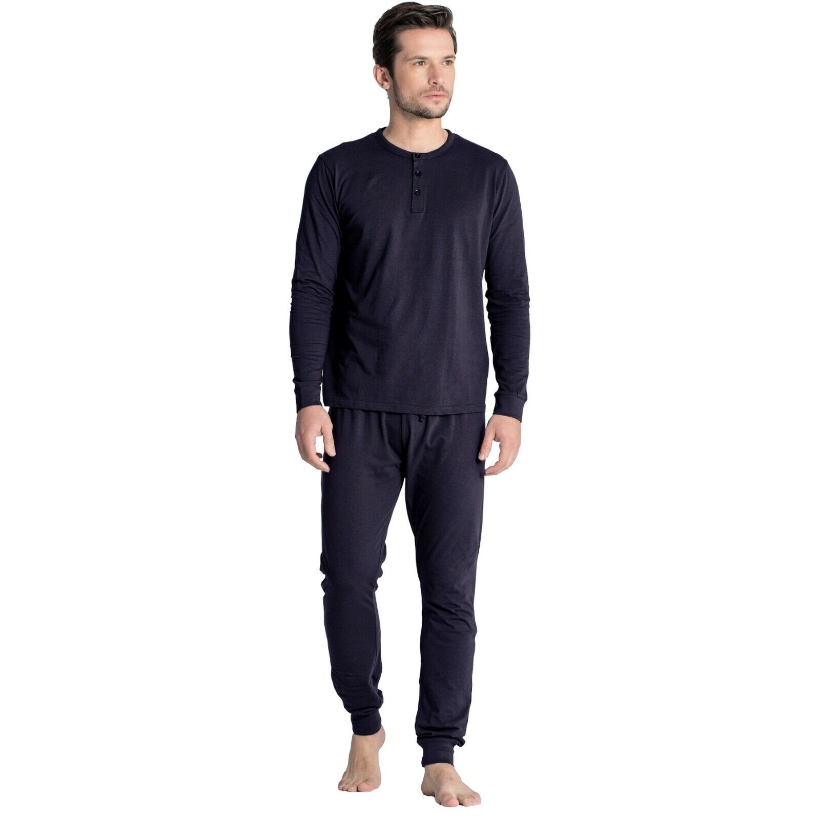 Mens Henley Pyjamas Sets PJ's Nightwear Loungewear Button Up Long ...