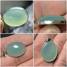GORGEOUS Blue Chalcedony Cabochon Silver Pendant