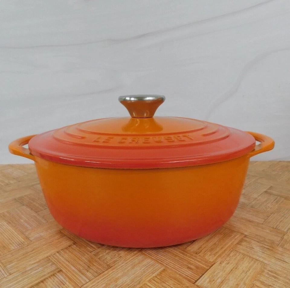 Le Creuset Cast Iron 2.75 Quart Shallow Round Dutch Oven, Flame - New - Image 4 of 4