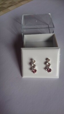 BRAND NEW>SILVER PLATED PALE PINK/CLEAR COLOURED DROP SHAPE RHINESTONE   STUDS