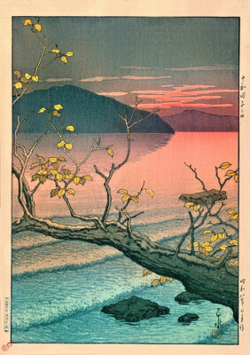 【hiroshige様】◆オール単板◆カワセ楽器・KAWASE・ドレッドノート Kawase Hasui (1883-1957) Nenokuchi Lake Vintage Japanese Woodblock