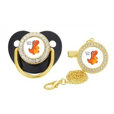 Baby Dummy pacifier Chain Clip Dino Gold and Silver Pacifier