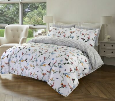 BLUMENDRUCK BETTBEZUG WEICHE MIKROFASER WEISS BETTWÄSCHE SET DOPPEL KING SIZE