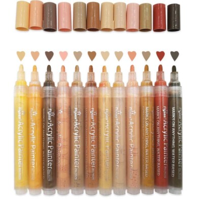 Acrylic Paint Markers Skin Tone  Skin Colors Markers 0.5 to 3.0 mm PACK OF 12