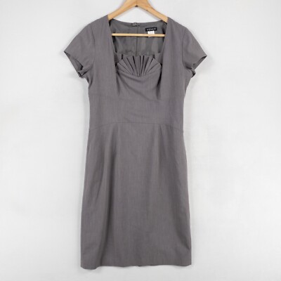 Venus Dress US 6 Gray Sheath Stretch Lined Pleated Neckline Detail Short Sleeve