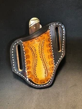 Custom Tooled Wheat Pancake Style Knife sheath for the Trapper Style Knives