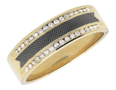 Real Diamonds .24ct Carbon Fiber 14k Yellow Gold Mens Engagement Ring Band