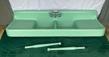 Antique 80" High Back Jadeite Ming Green Double Basin Kitchen Sink Legs 365-26E