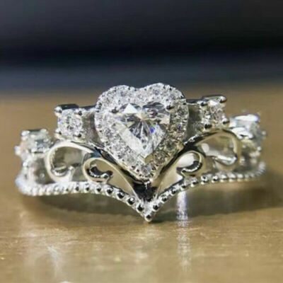 Heart Shape 3.50Ct Simulated Diamond White Gold Finish Engagement Ring Size 9.5