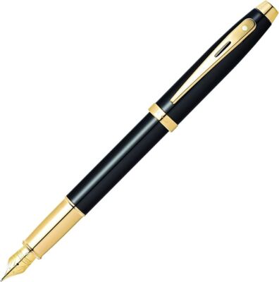 Sheaffer 100 Fountain Pen Pearl Black Lacquer & signature mid ring, Medium nib