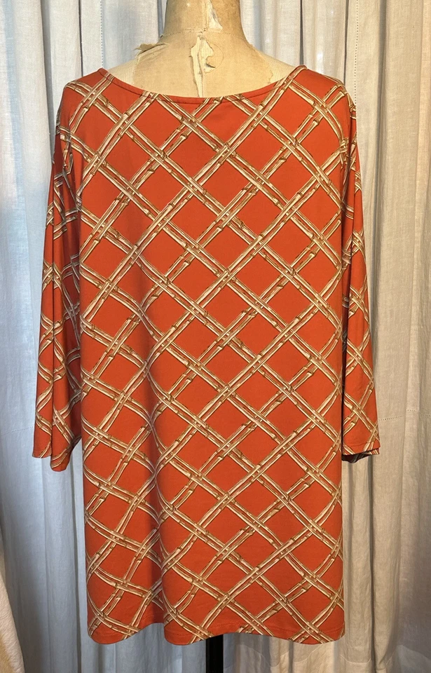Charter Club 女式橙色/金色竹印花 1/2 袖束腰上衣,尺寸 3X 二手 — 第 4/4 张图片