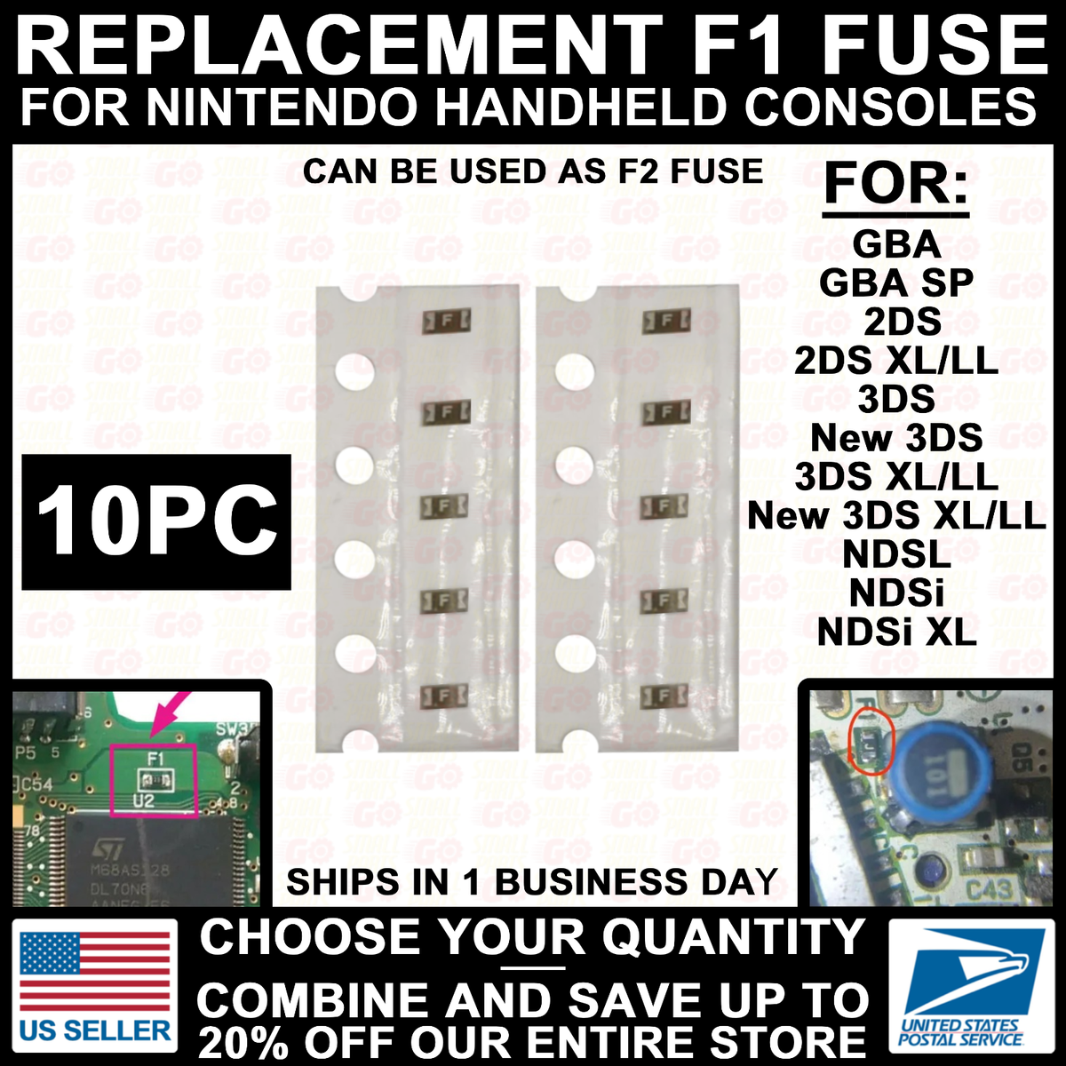 F1 F2 Fuses For Nintendo | For Nintendo DS | Black | Internal