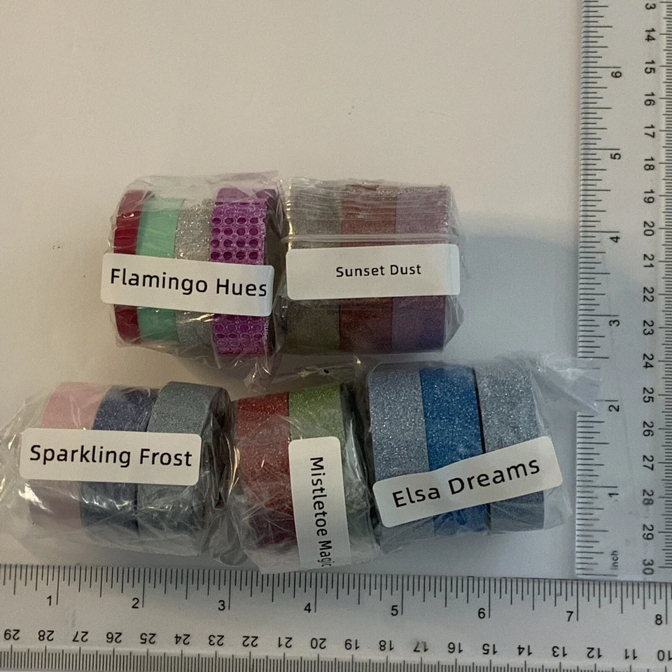 LOTE de 15 rollos Washi Tape BRILLO rosa azul rojo verde plata púrpura Foto 3 de 4