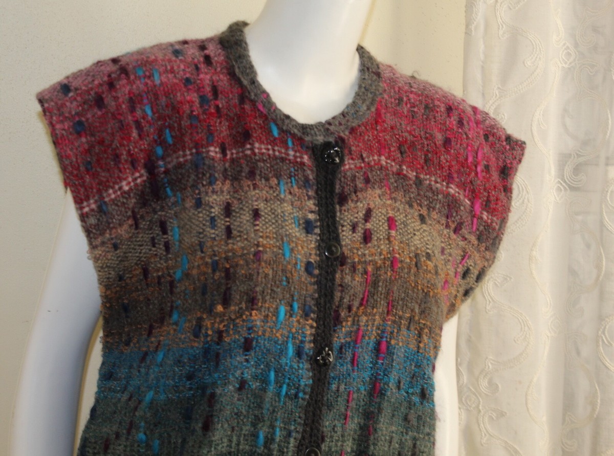 MAGGIE DOYLE Handwoven OOAK Fiber Art Colorful Sweater