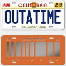 Back to the Future Delorean OUTATIME LICENSE PLATE BTTF COLLECTORS SET of 2