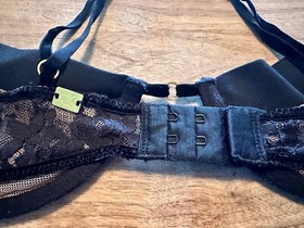 For Love and Lemons Black Lace Underwire Bra Skivvies with Velvet Accents Small