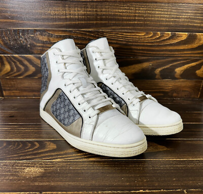 GUCCI Guccissima Monogram Leather Hi-Top Sneakers White Made In