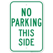 No Parking This Side Sign, In Green,