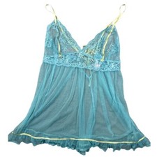 Victoria's Secret Womens Size L Blue Mesh Sheer Mini Slip Dress Babydoll