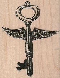 Flying Key 2 1/4 x 2 1/2'' Rubber Stamp, Mixed Media, Key Stamp