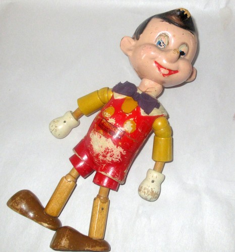 Antique 1930's IDEAL 11" Disney Pinocchio Doll Jointed Wood & Composition - Picture 6 of 11