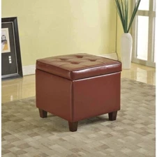 HomePop Square Tufted Storage Ottoman, Red