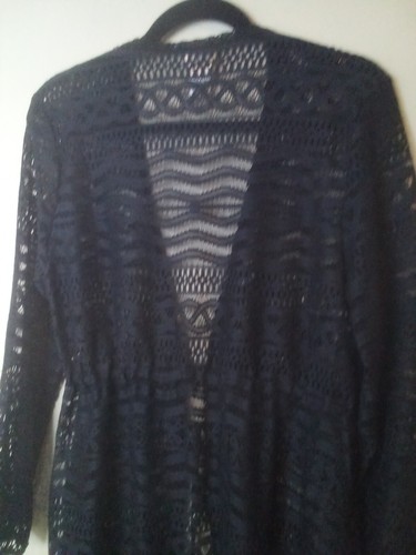 Dotti Cardigan Sweater Women S Long Sleeve Fringe Lace Open Tie Front Black - Picture 13 of 16