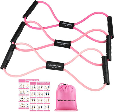 Figure 8 Fitness Resistance Bands with Handles - Exercise Tube Band Set of 3 for