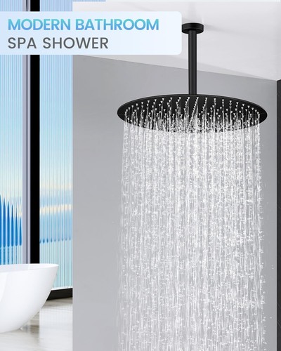 Modern 16" Matte Black Rainfall Showerhead - Easy Install & Anti-Clog Nozzles - Picture 4 of 8