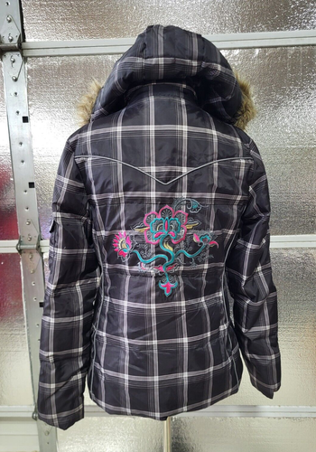 Roper Womens Western Puffer Jacket - S - Black & White - Hood - Rodeo -PBR - Picture 8 of 12
