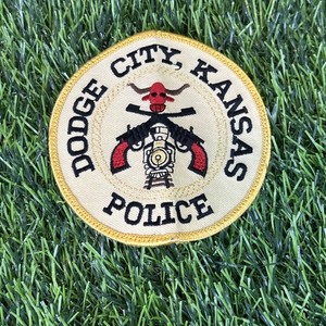 Vintage Dodge City Kansas Police Patch Western Train Revolvers Uniform Badge