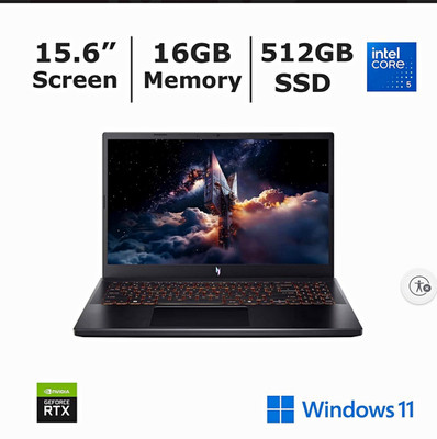 Acer Nitro 15.6'' Gaming Laptop i5 16GB 512GB SSD GeForce RTX Win 11 Black