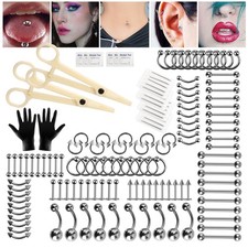 70 Pcs Professional Body Piercing Tool Kit Ear Nose Navel Nipple Needles Set
