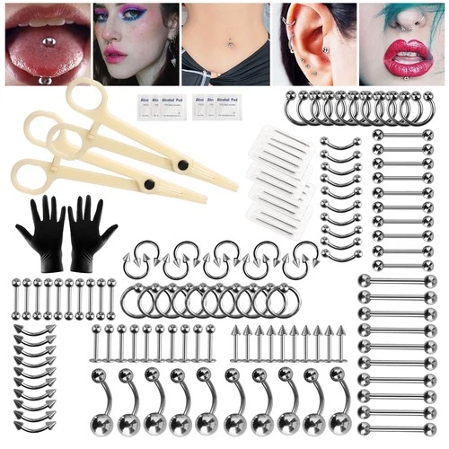 70 Pcs Professional Body Piercing Tool Kit Ear Nose Navel Nipple Needles Set - product listing photo