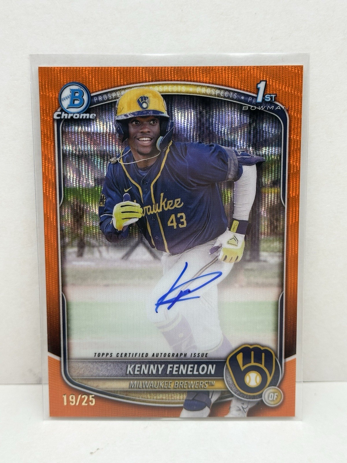 2025 Bowman Chrome Kenny Fenelon Orange Wave Refractor 1st Auto /25 SSP