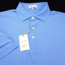 Peter Millar Polo Golf -M- Blue Purple White Dot -Summer Comfort Shirt CROWN