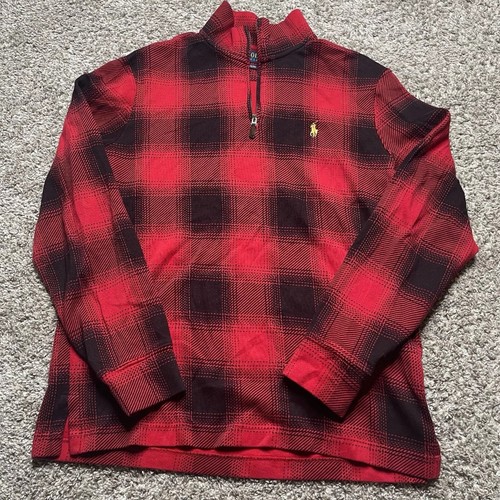 Polo Ralph Lauren Pullover Herren Medium Buffalo kariert rot Estate Rib Quarter Zip
