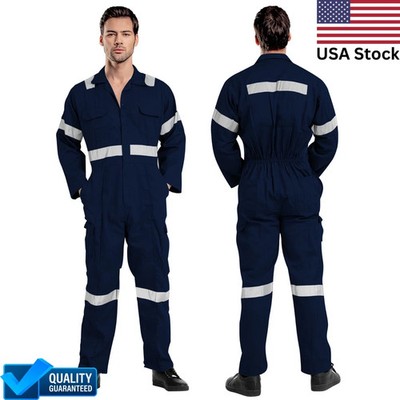 Work Wear NAVY BLUE Overalls Boiler Suit Coverall Mechanics Protective Jump Suit