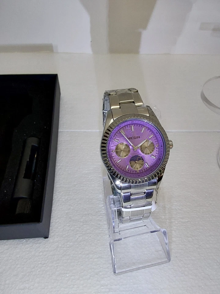 Día Fecha Luna Esfera Púrpura 38.5 Hombre Cuarzo Ref 1102 Foto 3 de 4