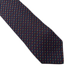 Brooks Brothers Makers Mens Silk Tie Navy Blue Red Yellow Chain Link Made in USA